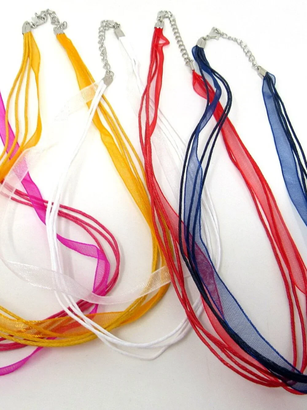 10 Ribbon Necklaces Assorted Colors Choker Organza 3 Cords 18-20 inch Adjustable